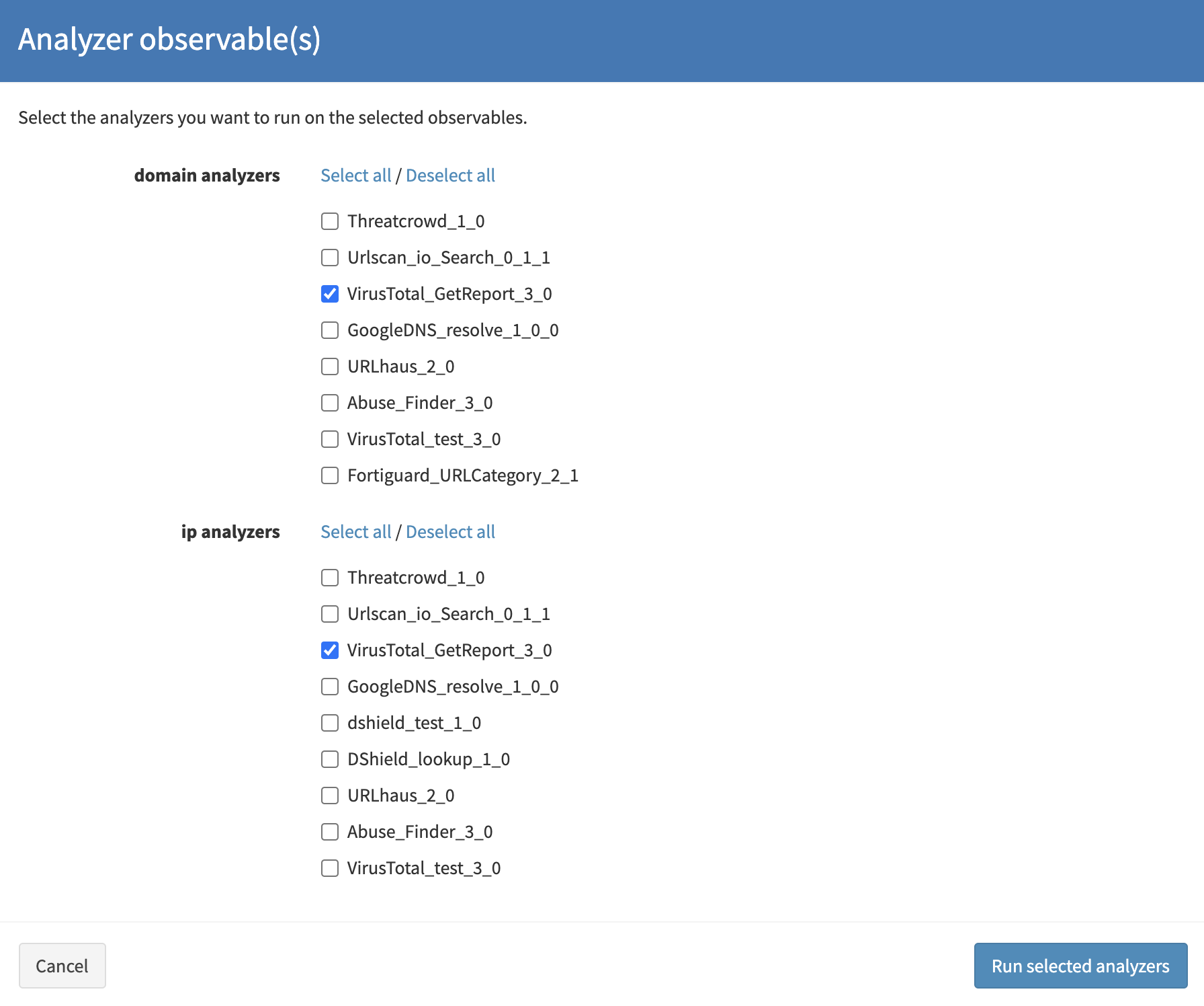 select analyzers